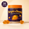 Nourren Bright and Steady bottle with 30 servings and golden heart gummies