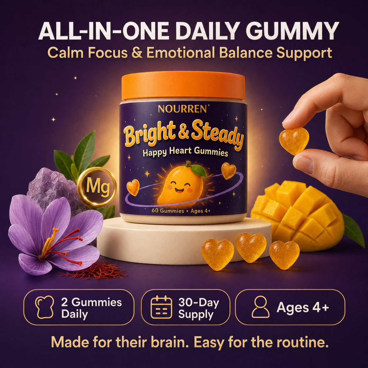 Bright and Steady all in one daily gummy for calm focus and emotional balance