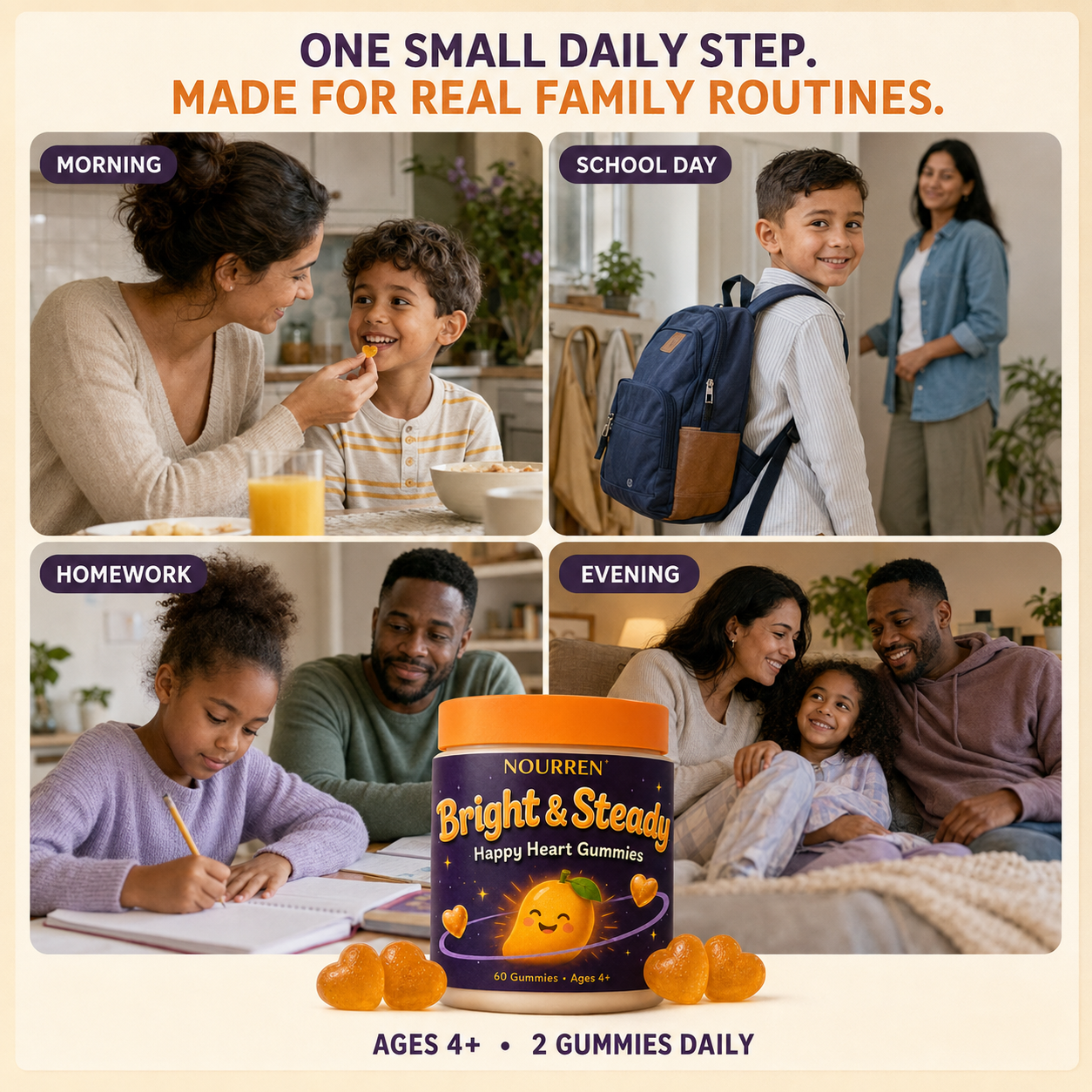 Bright and Steady shown across real family routines